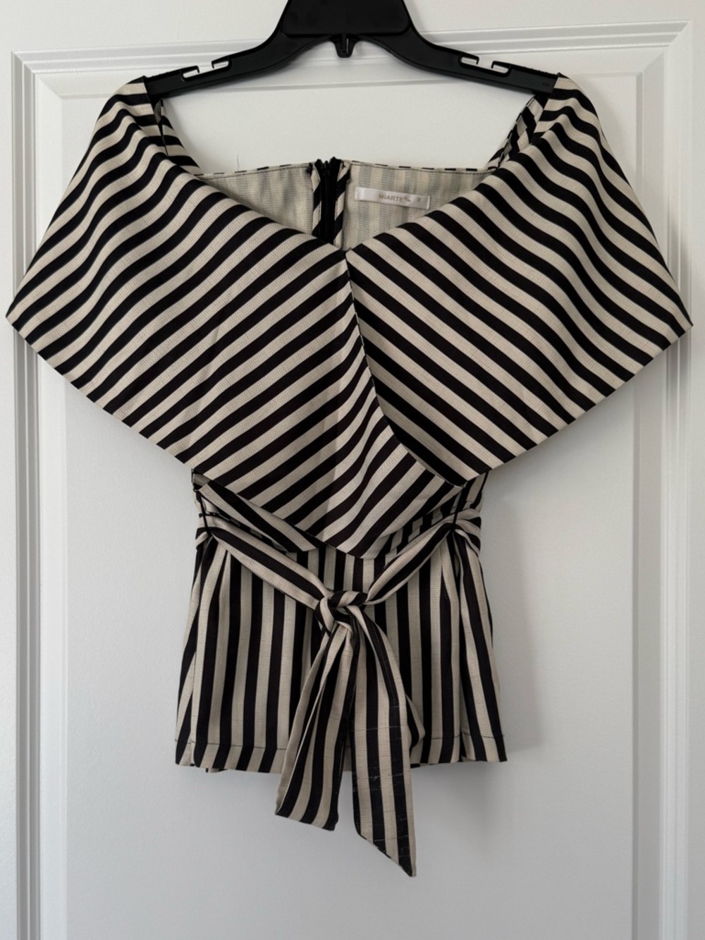 Striped Off-Shoulder Tie-Waist Top - Black & Cream